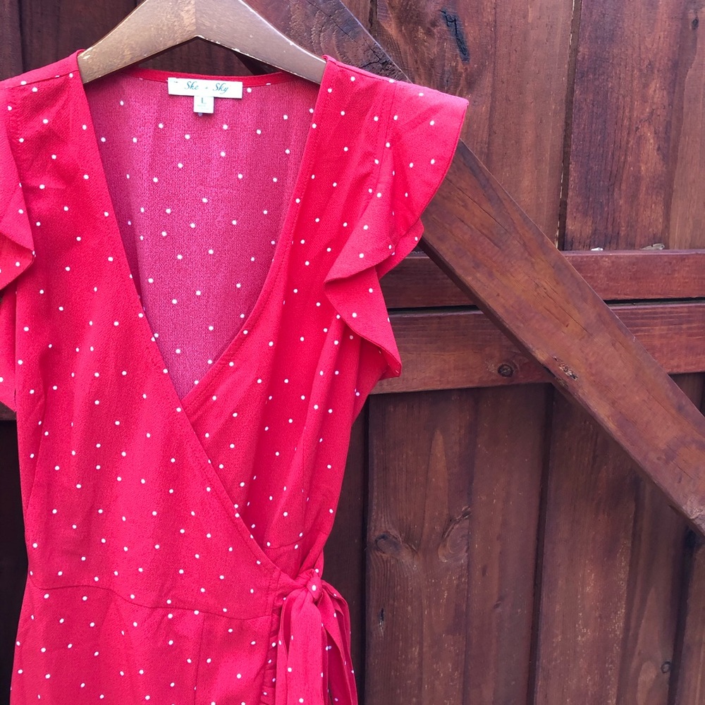 Red and White mini wrap dress